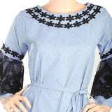 Women's Stripe Kurti With Net Sleeves - Blue, Women, Ready Kurtis, Chase Value, Chase Value