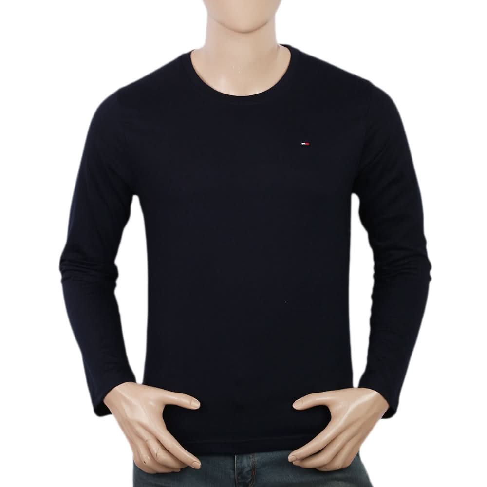 Men's Full Sleeves Logo T-Shirt - Navy Blue, Men, T-Shirts And Polos, Chase Value, Chase Value