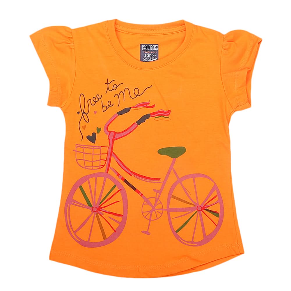 Girls Half Sleeves Printed T-Shirt - Orange, Kids, Girls T-Shirts, Chase Value, Chase Value