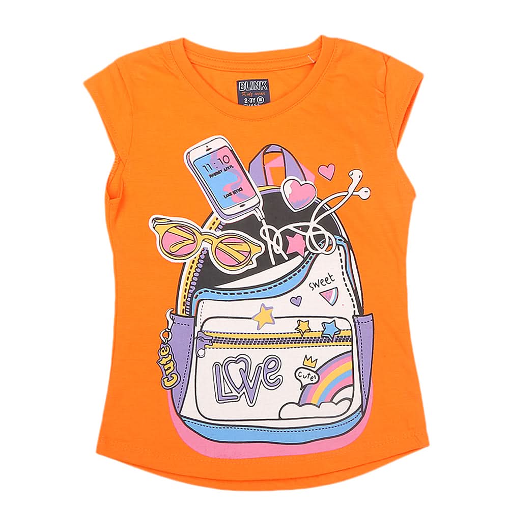 Girls Half Sleeves Printed T-Shirt 4710 16-24 - Orange, Kids, Girls T-Shirts, Chase Value, Chase Value