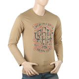 Men's Full Sleeves Lycra Printed T-Shirt - Brown, Men, T-Shirts And Polos, Chase Value, Chase Value