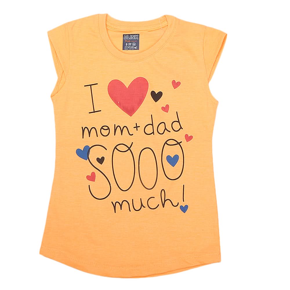 Girls Half Sleeves Printed T-Shirt 4707 16-24 - Orange, Kids, Girls T-Shirts, Chase Value, Chase Value