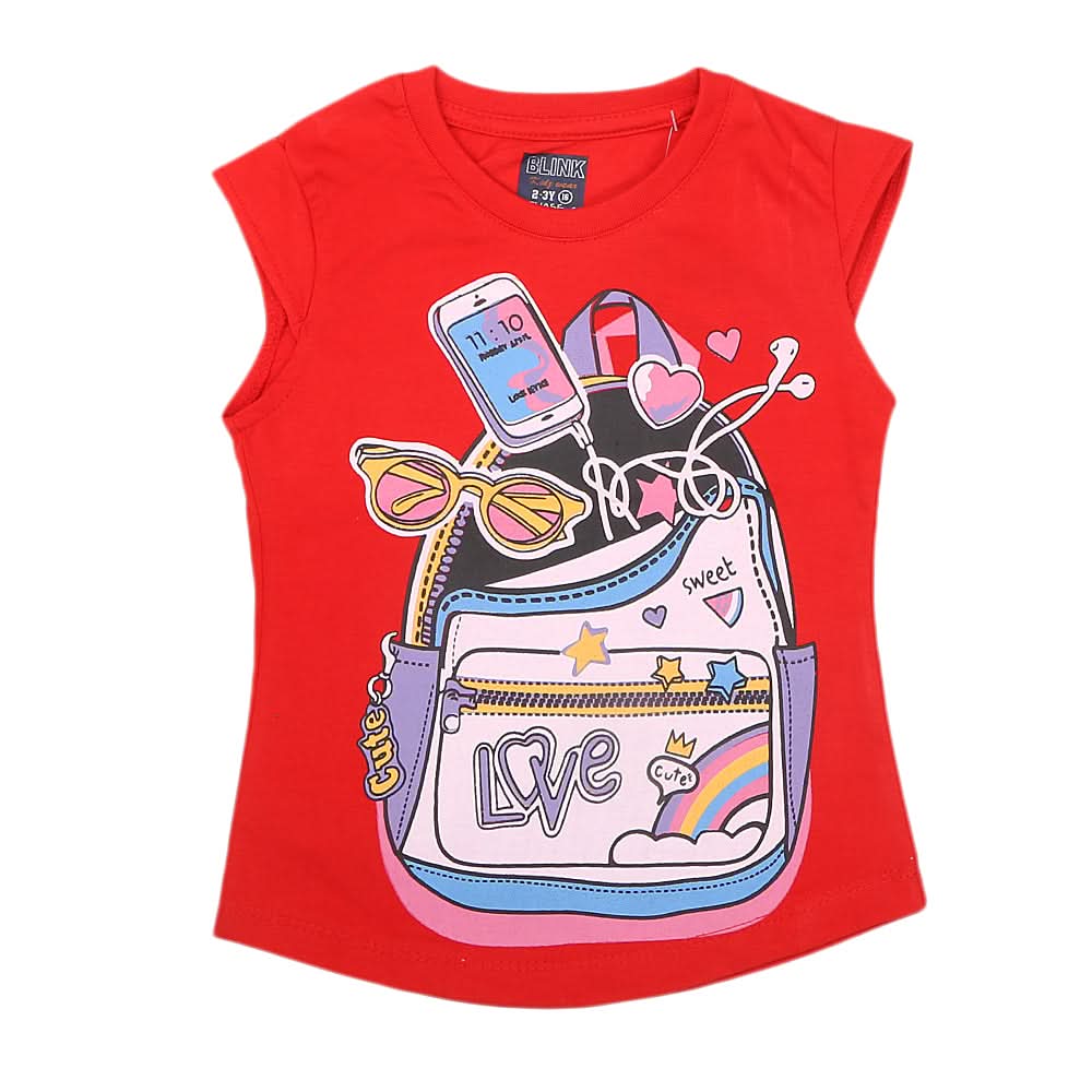 Girls Half Sleeves Printed T-Shirt 4710 16-24 - Red, Kids, Girls T-Shirts, Chase Value, Chase Value