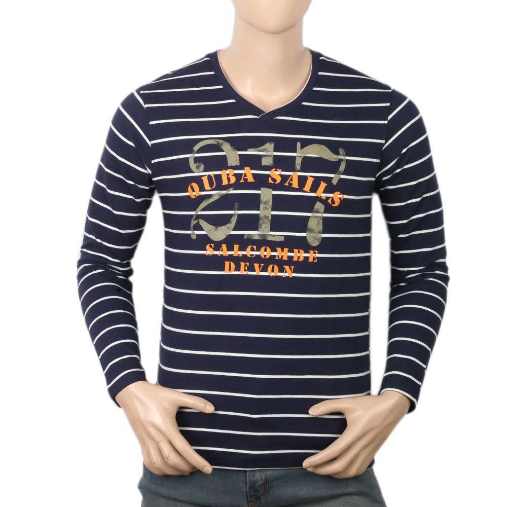 Men's Round Neck Yarn Dyed T-Shirt - Navy Blue, Men, T-Shirts And Polos, Chase Value, Chase Value