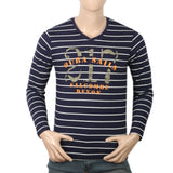 Men's Round Neck Yarn Dyed T-Shirt - Navy Blue, Men, T-Shirts And Polos, Chase Value, Chase Value