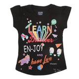 Girls Half Sleeves Printed T-Shirt - Black, Kids, Girls T-Shirts, Chase Value, Chase Value
