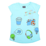 Girls Half Sleeves Printed T-Shirt 4709 16-24 - Cyan, Kids, Girls T-Shirts, Chase Value, Chase Value