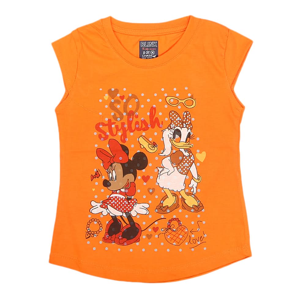 Girls Half Sleeves Printed T-Shirt 4714 16-24 - Orange, Kids, Girls T-Shirts, Chase Value, Chase Value