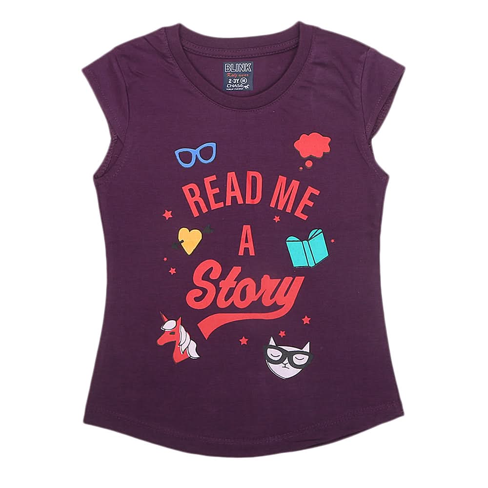Girls Half Sleeves Printed T-Shirt 4705 16-24 - Purple, Kids, Girls T-Shirts, Chase Value, Chase Value