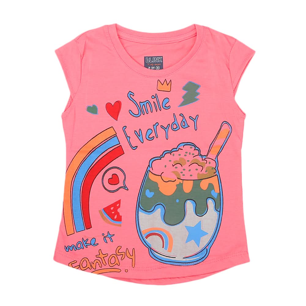 Girls Half Sleeves Printed T-Shirt 4711 16-24 - Pink, Kids, Girls T-Shirts, Chase Value, Chase Value