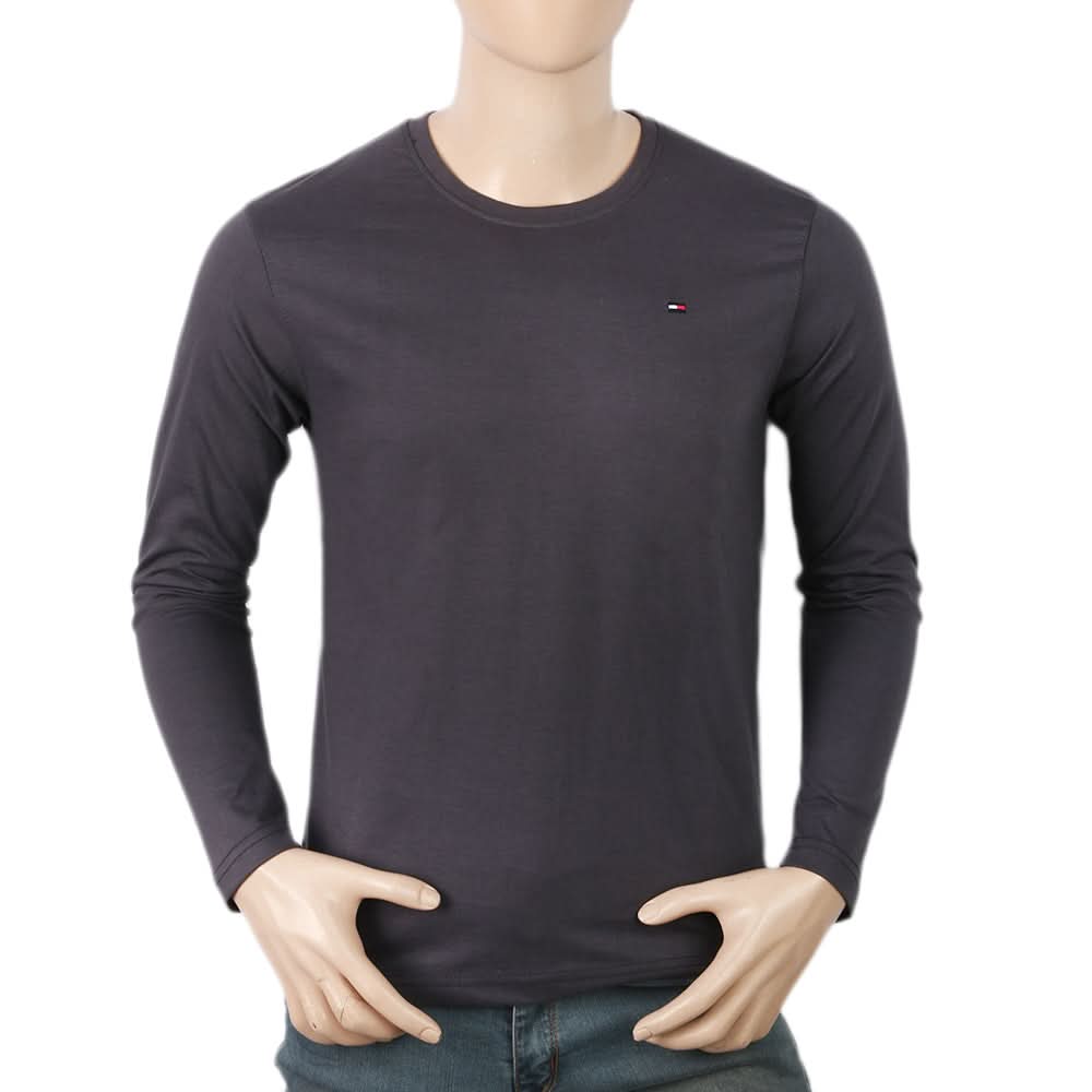 Men's Full Sleeves Logo T-Shirt - Dark Grey, Men, T-Shirts And Polos, Chase Value, Chase Value