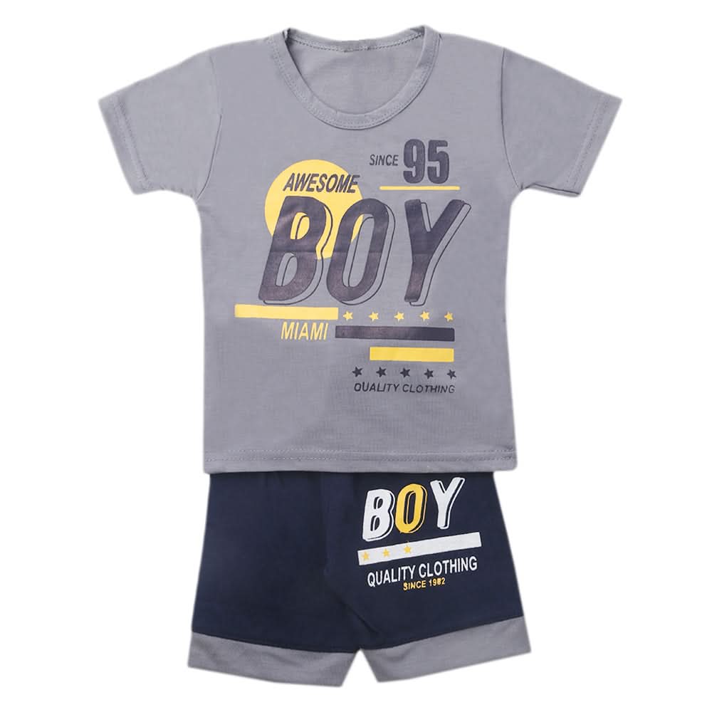 Boys Half Sleeves Short Suit - Grey, Kids, Boys Sets And Suits, Chase Value, Chase Value