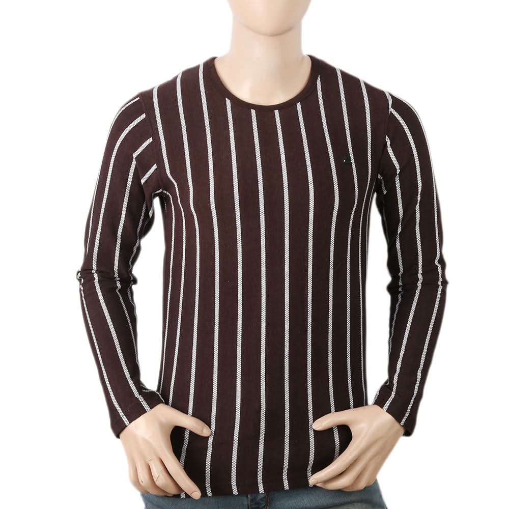 Men's Round Neck Yarn Dyed T-Shirt - Dark Brown, Men, T-Shirts And Polos, Chase Value, Chase Value