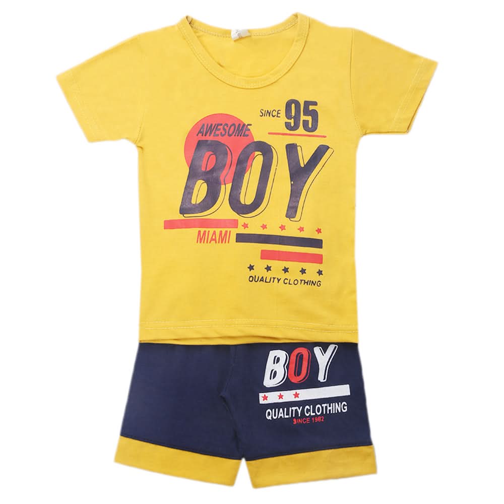 Boys Half Sleeves Short Suit - Mustard, Kids, Boys Sets And Suits, Chase Value, Chase Value