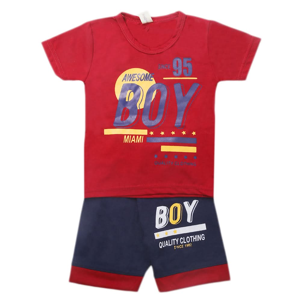 Boys Half Sleeves Short Suit - Maroon, Kids, Boys Sets And Suits, Chase Value, Chase Value