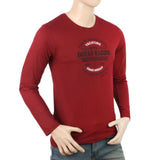 Men's Full Sleeves Lycra Printed T-Shirt - Maroon, Men, T-Shirts And Polos, Chase Value, Chase Value