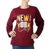 Women's Printed T. Shirt Full Sleeves - Maroon, Women, T-Shirts And Tops, Chase Value, Chase Value