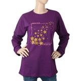 Women's Printed T. Shirt Full Sleeves - Purple, Women, T-Shirts And Tops, Chase Value, Chase Value