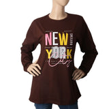 Women's Printed T. Shirt Full Sleeves - Dark Brown, Women, T-Shirts And Tops, Chase Value, Chase Value