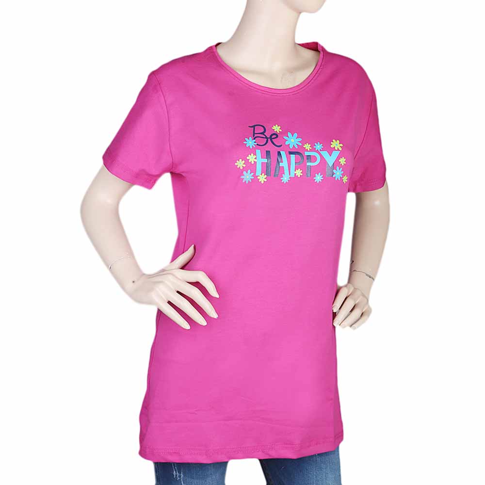 Women's Half Sleeves Printed T-Shirt - Pink, Women, T-Shirts And Tops, Chase Value, Chase Value