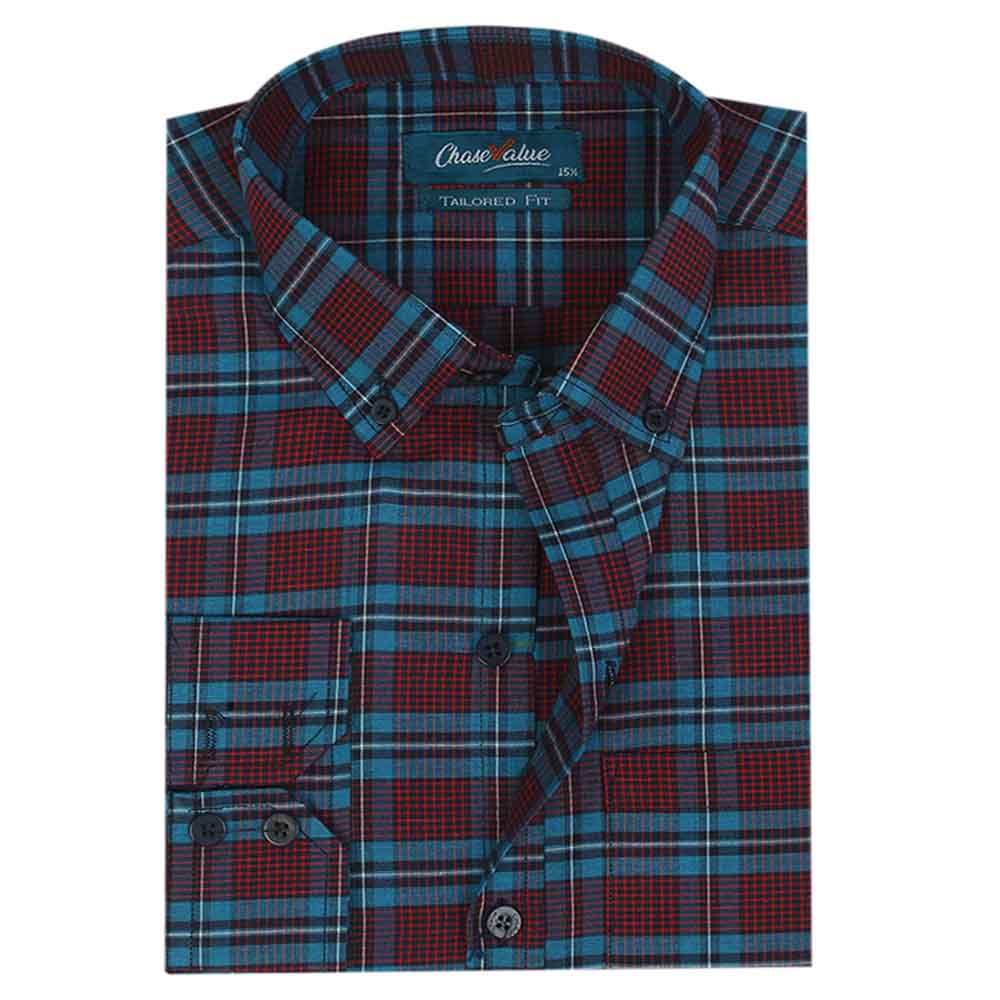 Men's Formal Check Shirt - Maroon, Men's Shirts, Chase Value, Chase Value