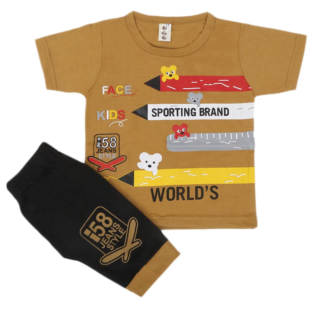 Boys Short Half Sleeves Suit - Brown, Kids, Boys Sets And Suits, Chase Value, Chase Value