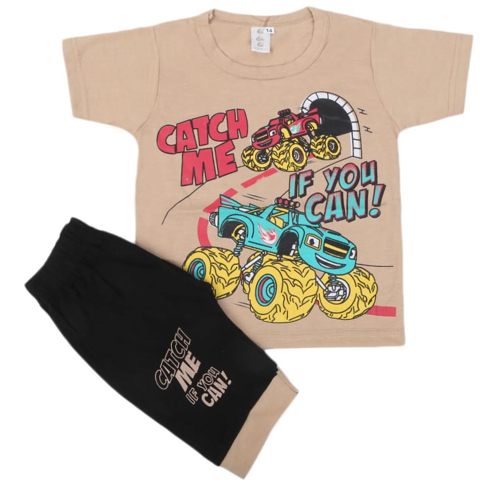 Boys Short Half Sleeves Suit - Beige, Kids, Boys Sets And Suits, Chase Value, Chase Value