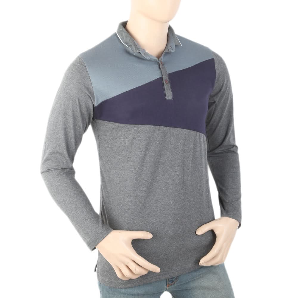 Men's Full Sleeves Fancy Polo T-Shirt - Dark Grey, Men, T-Shirts And Polos, Chase Value, Chase Value