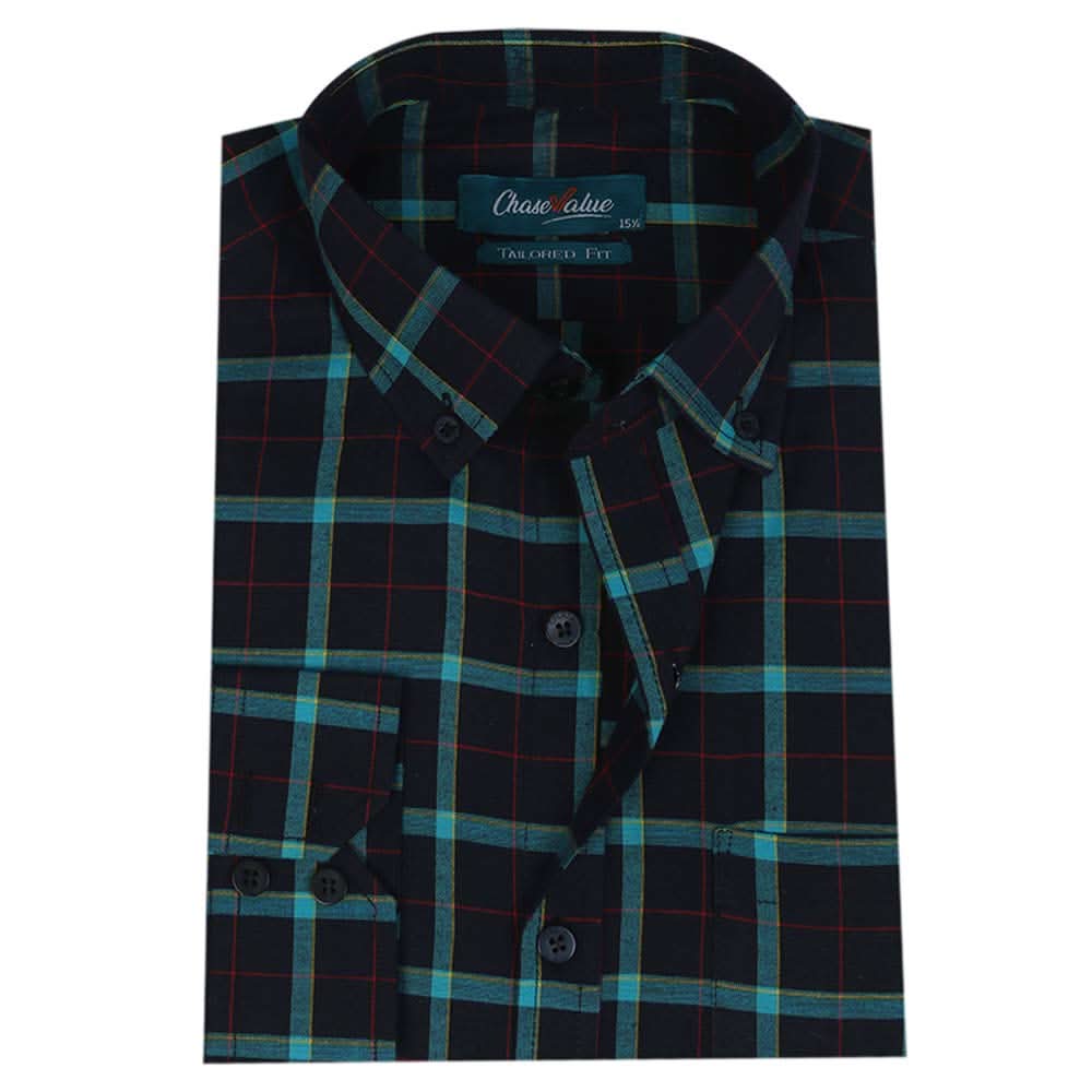Men's Formal Check Shirt - Navy Blue, Men's Shirts, Chase Value, Chase Value