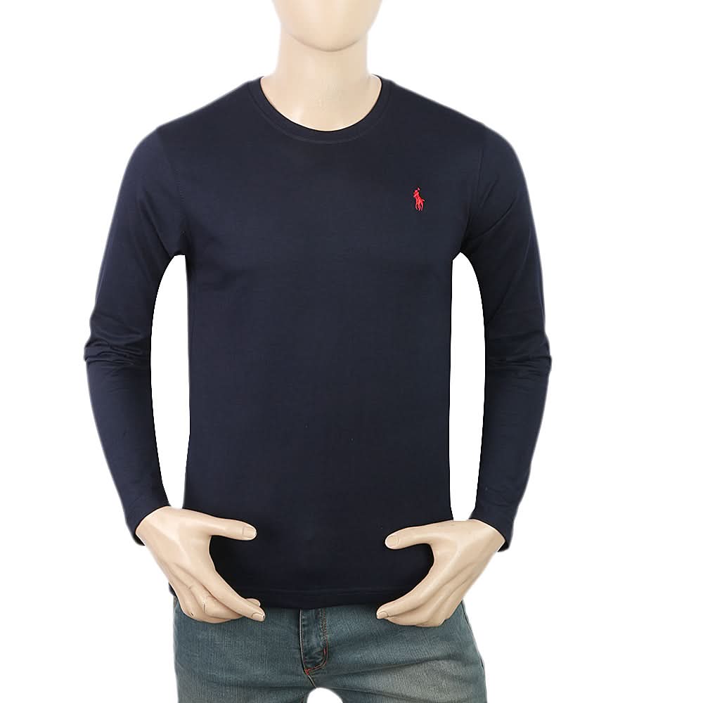 Men's Full Sleeves Logo T-Shirt - Navy Blue, Men, T-Shirts And Polos, Chase Value, Chase Value