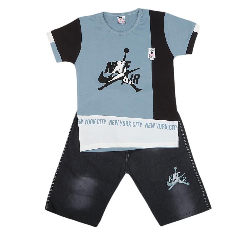 Boys Half Sleeves Short Suit 20-22 1232 - Steel Blue, Kids, Boys Sets And Suits, Chase Value, Chase Value