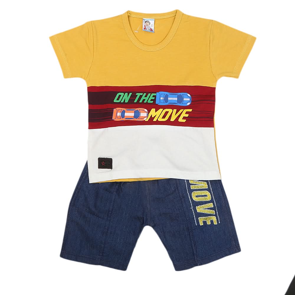 Boys Half Sleeves Short Suit 1201 - Mustard, Kids, Boys Sets And Suits, Chase Value, Chase Value