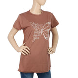Women's Half Sleeves Chest Print T-Shirt - Coffee, Women, T-Shirts And Tops, Chase Value, Chase Value