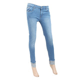 Women's Denim Pant Reverse Pearls Bottom - Light Blue, Women, Pants & Tights, Chase Value, Chase Value