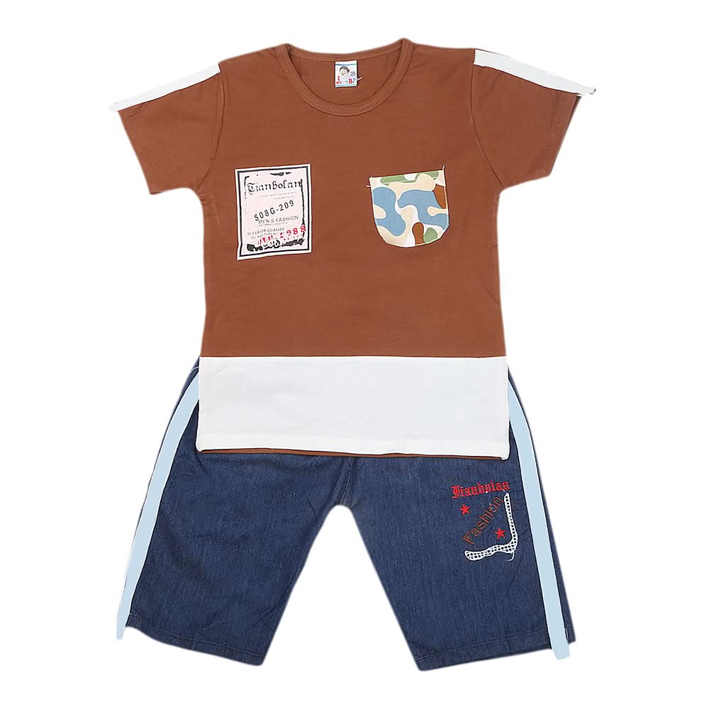 Boys Half Sleeves Short Suit - D-Brown, Kids, Boys Sets And Suits, Chase Value, Chase Value