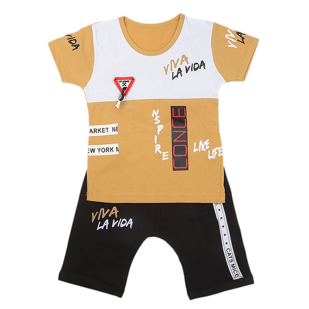 Boys Half Sleeves Short Suit - Mustard, Kids, Boys Sets And Suits, Chase Value, Chase Value