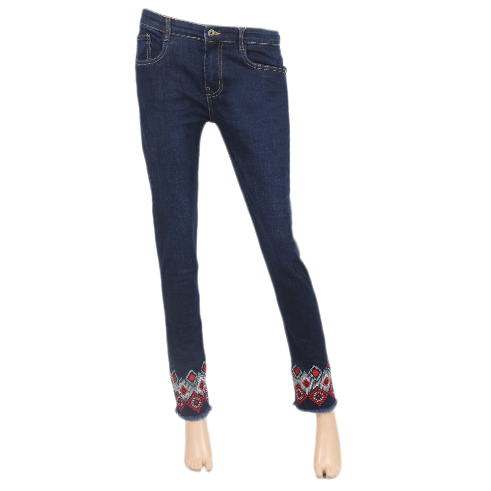 Women's Denim Embroidered Pant - Dark Blue, Women, Pants & Tights, Chase Value, Chase Value