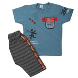 Boys 2 Pcs Suit Half Sleeves - Steel Blue, Kids, Boys Sets And Suits, Chase Value, Chase Value