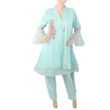 Women Net Fancy 03 Pcs Suit - Cyan, Women, Shalwar Suits, Chase Value, Chase Value