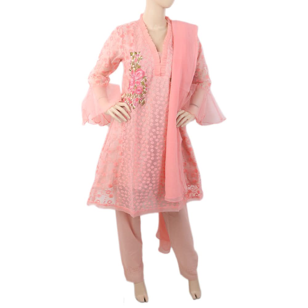 Women Net Fancy 03 Pcs Suit - Pink, Women, Shalwar Suits, Chase Value, Chase Value