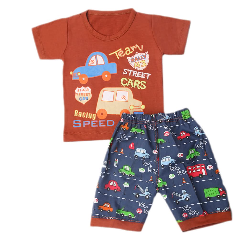 Boys Half Sleeves Short Suit - Dark Brown, Kids, Boys Sets And Suits, Chase Value, Chase Value
