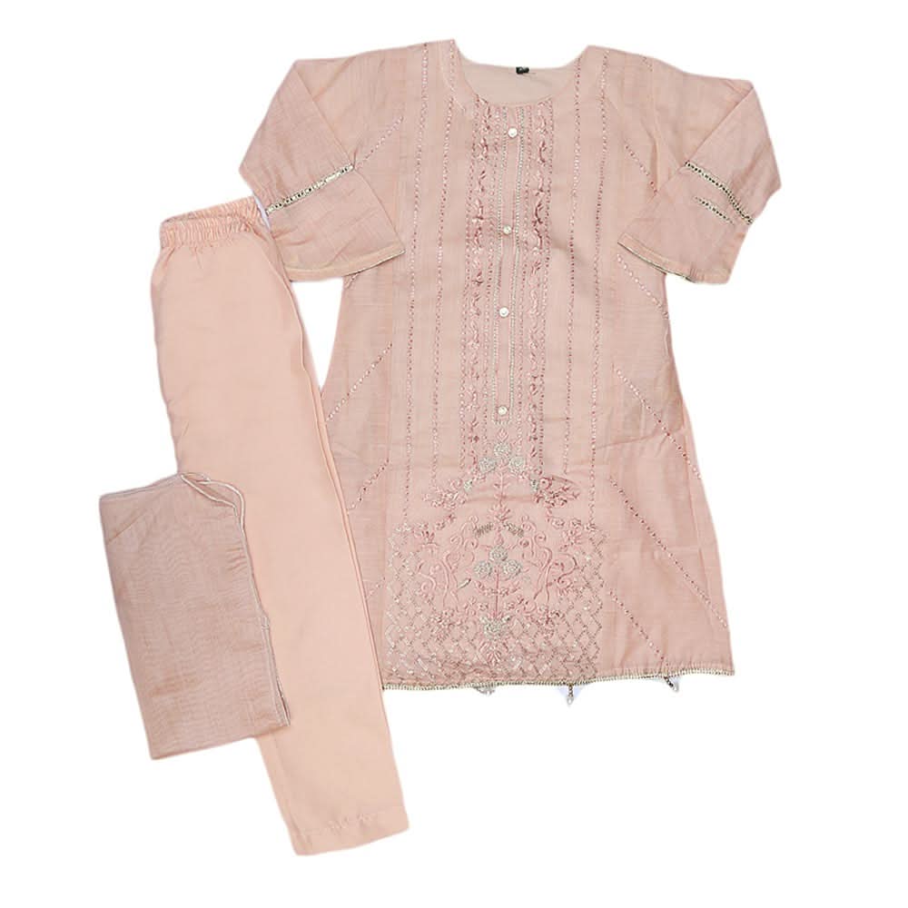 Girls Embroidered Fancy Suit 3 Pcs - Peach, Kids, Girls Sets And Suits, Chase Value, Chase Value