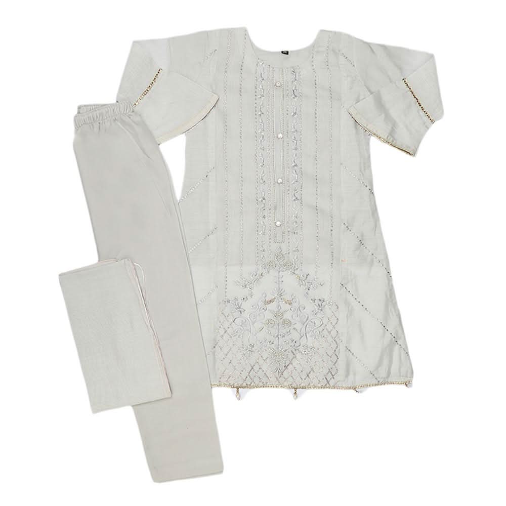 Girls Embroidered Fancy Suit 3 Pcs - Grey, Kids, Girls Sets And Suits, Chase Value, Chase Value