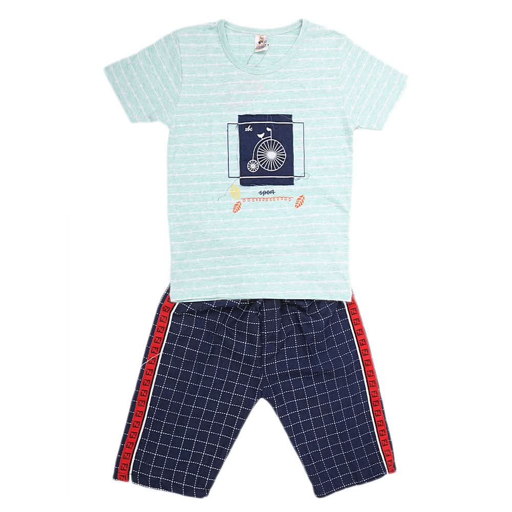 Boys Half Sleeves 2 Piece Suit - Cyan, Kids, Boys Sets And Suits, Chase Value, Chase Value