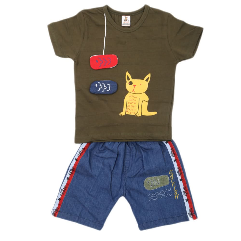 Boys 2 Pcs Suit Half Sleeves - Olive Green, Kids, Boys Sets And Suits, Chase Value, Chase Value