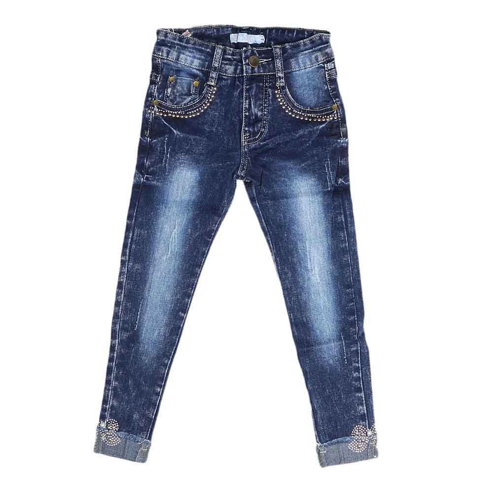 Girls Denim Pant - Dark-Blue, Kids Clothes, Chase Value, Chase Value