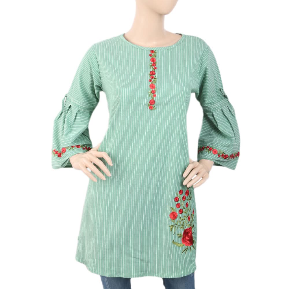 Women's Strip Cotton Kurti - Green, Women, Ready Kurtis, Chase Value, Chase Value