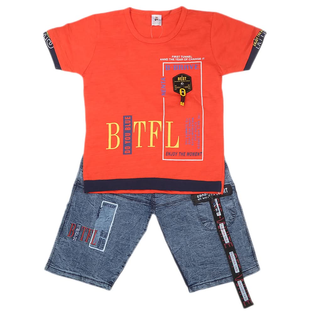 Boys Half Sleeves Short Suit - Orange, Kids, Boys Sets And Suits, Chase Value, Chase Value