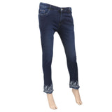 Women's Denim Pant Bottom Embroidered White - Dark Blue, Women, Pants & Tights, Chase Value, Chase Value