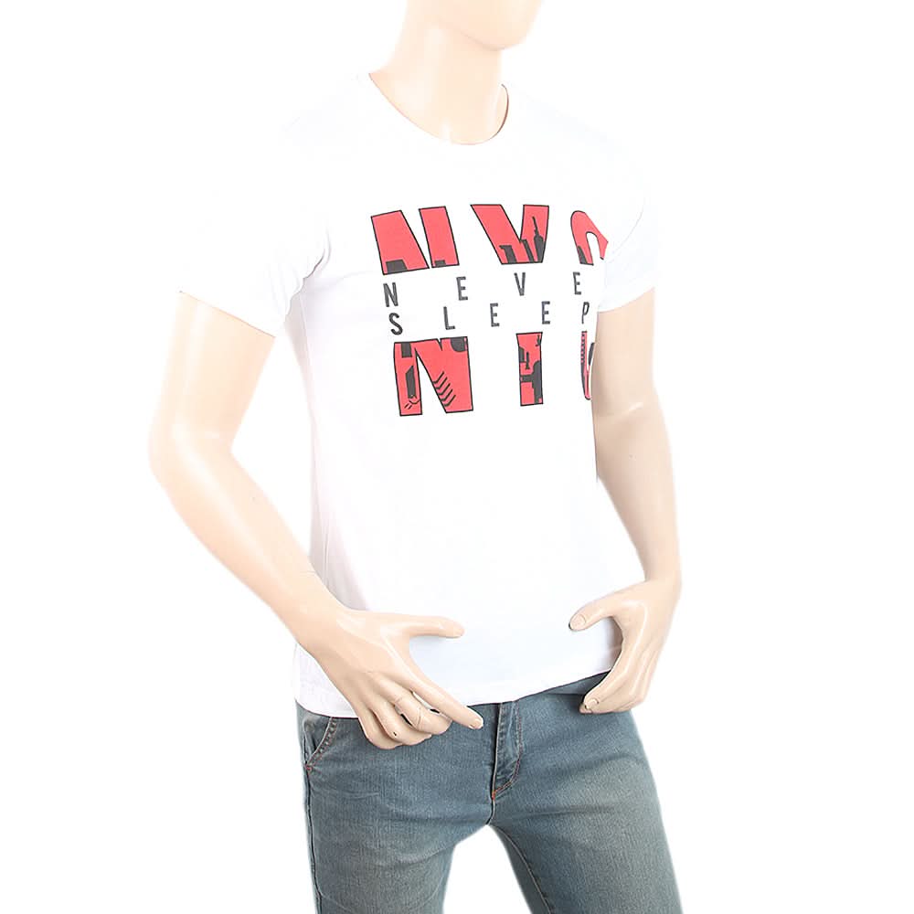 Men's Half Sleeves Printed T-Shirt - White, Men, T-Shirts And Polos, Chase Value, Chase Value